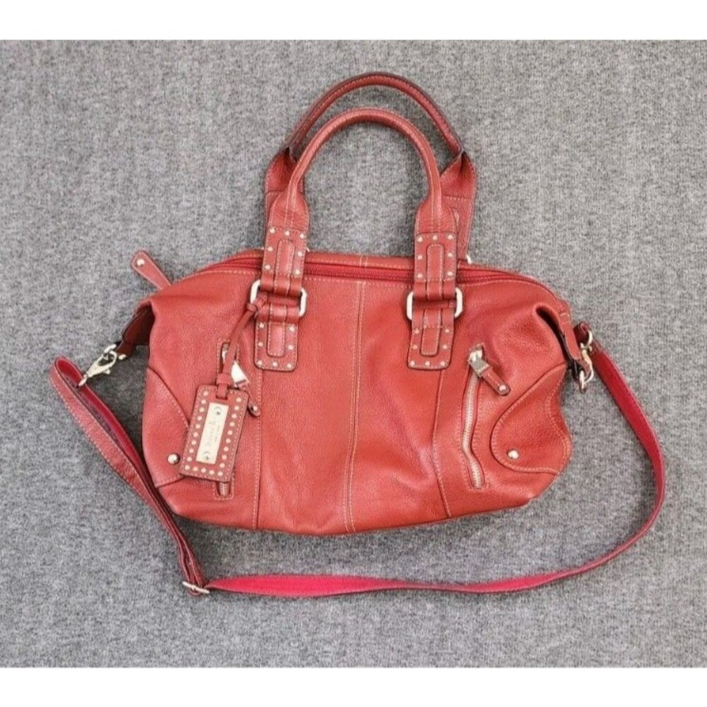 Tignanello Red Pebbled Leather Crossbody Shoulder Bag Footed